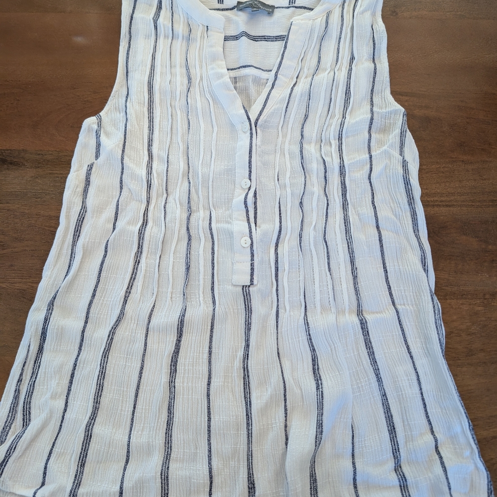 Striped Sleeveless Button-Down Top